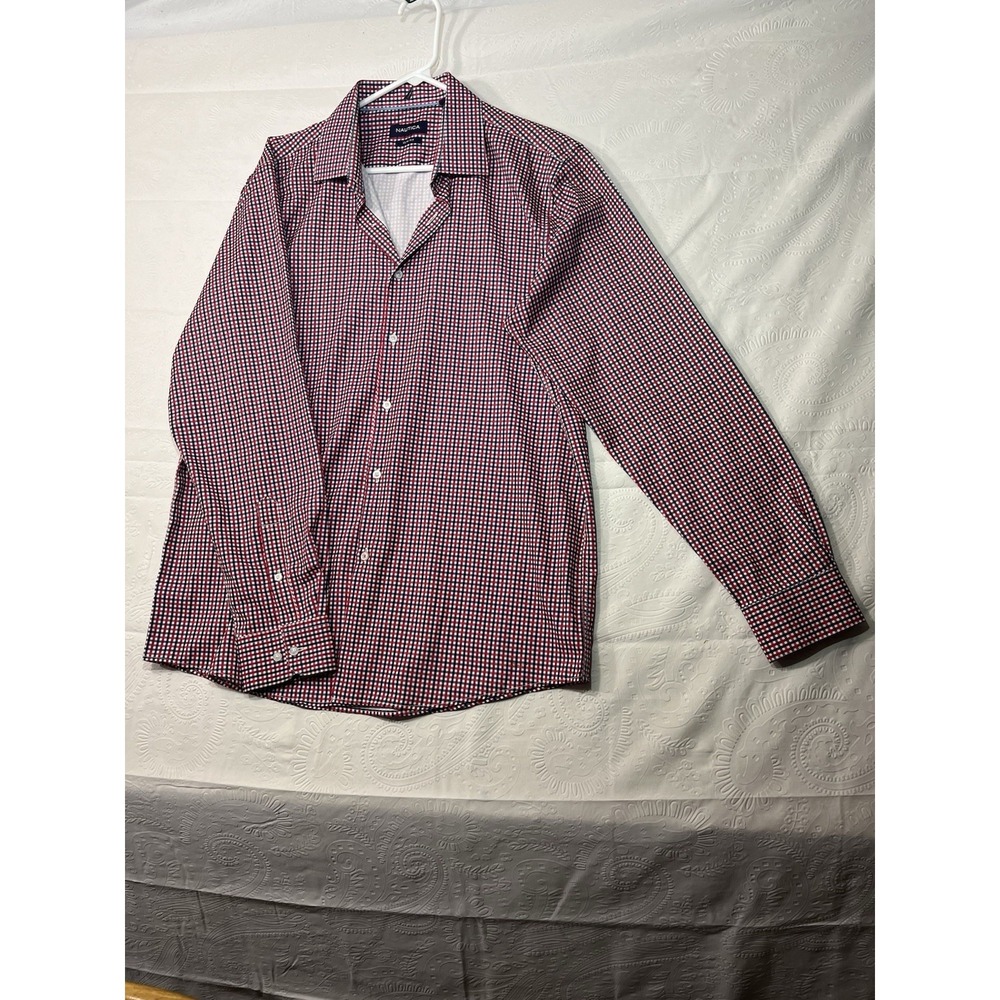 Nautica Men's Slim Fit Dress Shirt S 15 32/33 Red White Blue Check Cotton